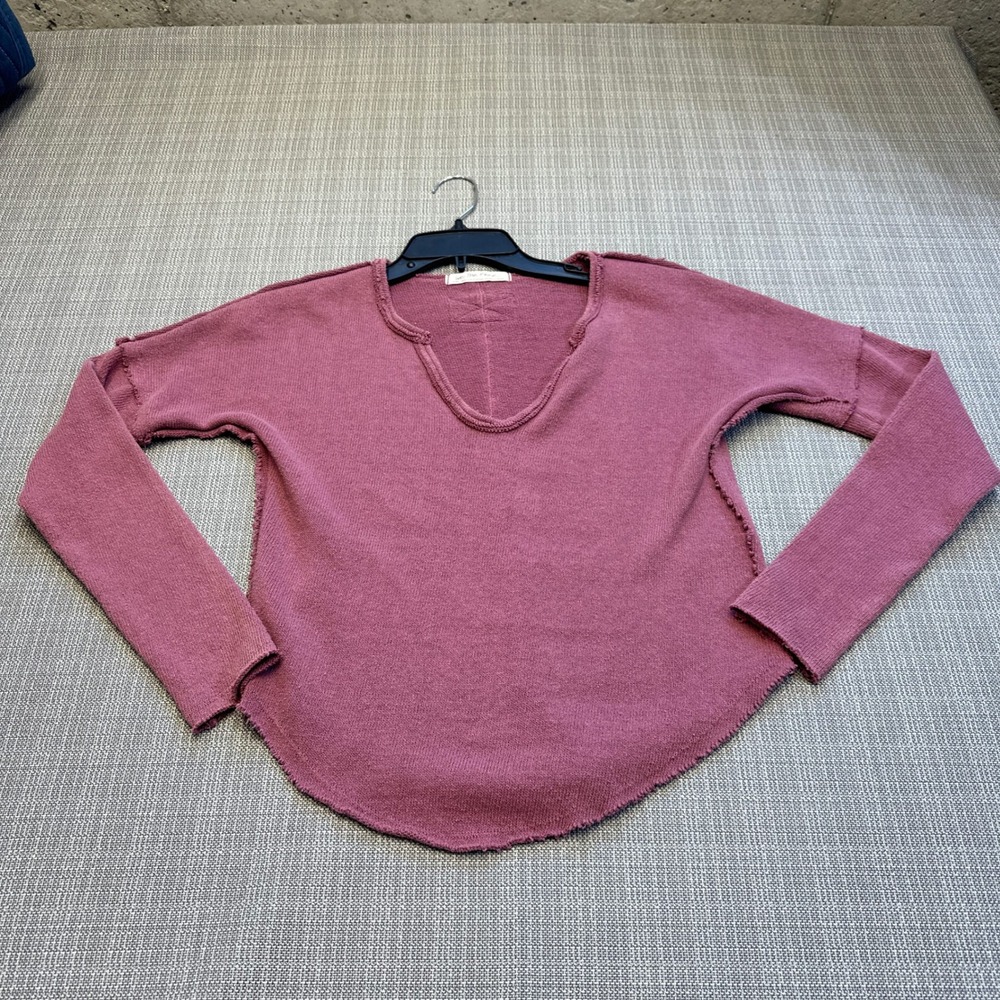 We The Free People Raw Hem Thermal Top XS Pink Oversize Indie Soft Grunge